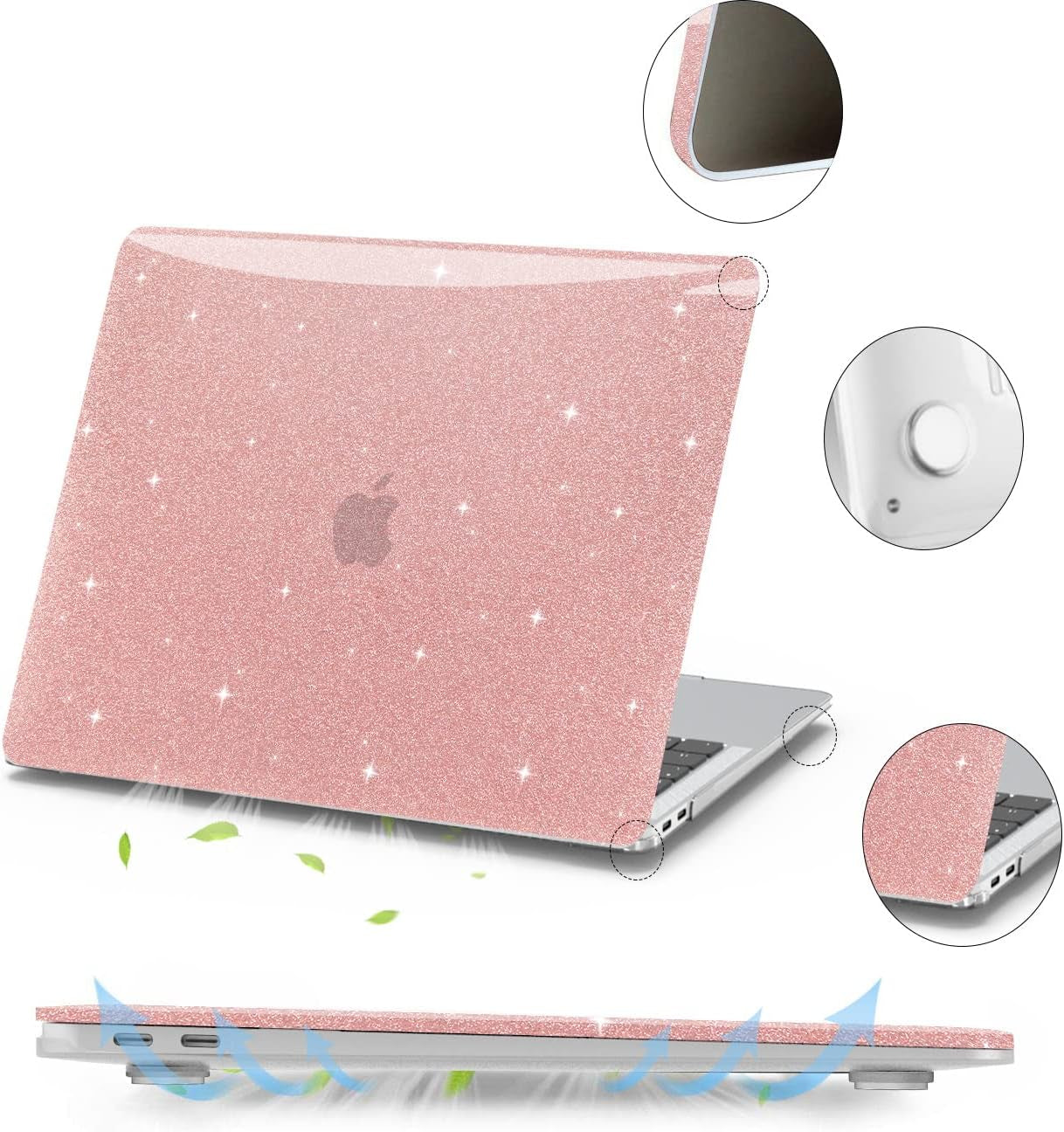  Hard Shell Case with Keyboard Cover and Screen Skin for MacBook Pro 13 Inch (M2 2025-2016, M1 A2338 A2251 A2289 A2159 A1989 A1706 A1708) in Shiny Rose Gold
