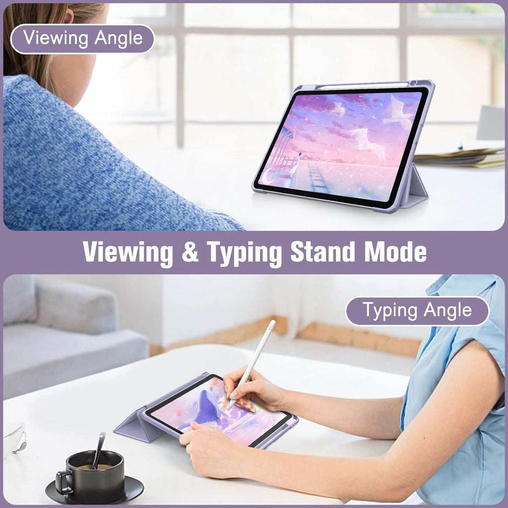 Hybrid Slim Case for Ipad Air 11-Inch M3 (2025) / M2 (2024), Ipad Air 5Th (2022) / 4Th Generation (2020) 10.9 Inch - Shockproof Cover with Clear Back Shell & Pencil Holder, Lilac Purple