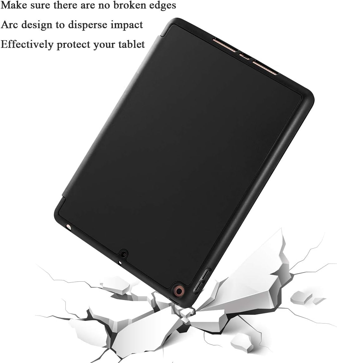 Apple iPad 9.7 Case (2018, 6th Generation, 2017, 5th Generation) with Pencil Holder, Slim Soft Silicone Smart Trifold Stand Protective Cover - Black