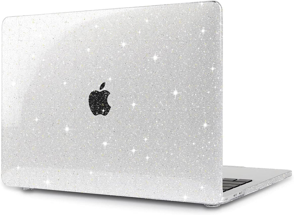 for New Macbook Pro 13 Case 2020 2022 A2338 M2 M1 A2289 A2251, Clear Glitter Plastic Hard Shell Case with Keyboard Cover & Screen Protector for Mac Pro-13 Inch Touch Bar,Transparent