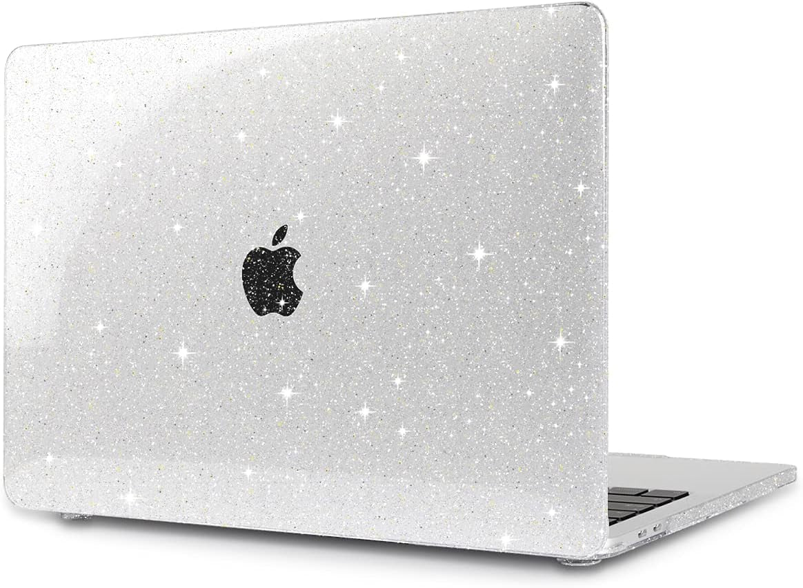 for New Macbook Pro 13 Case 2020 2022 A2338 M2 M1 A2289 A2251, Clear Glitter Plastic Hard Shell Case with Keyboard Cover & Screen Protector for Mac Pro-13 Inch Touch Bar,Transparent