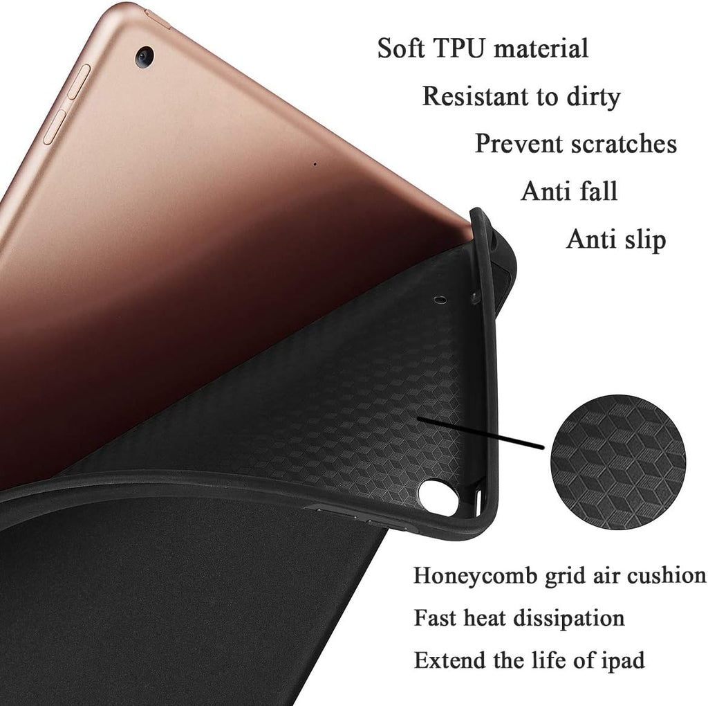 Apple iPad 9.7 Case (2018, 6th Generation, 2017, 5th Generation) with Pencil Holder, Slim Soft Silicone Smart Trifold Stand Protective Cover - Black