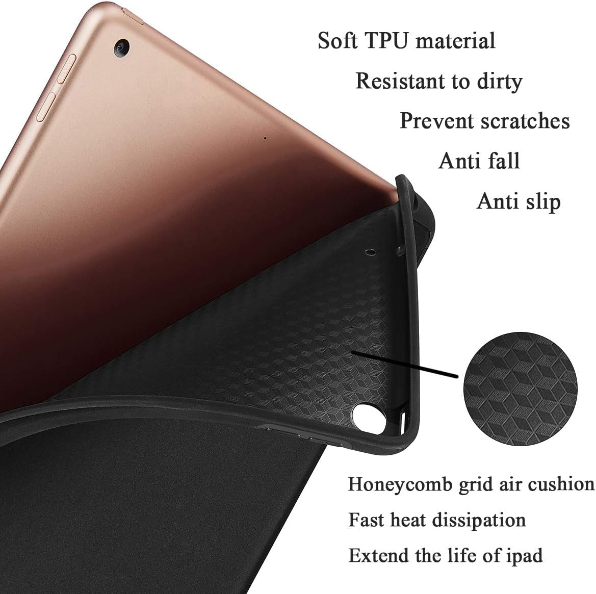 Apple iPad 9.7 Case (2018, 6th Generation, 2017, 5th Generation) with Pencil Holder, Slim Soft Silicone Smart Trifold Stand Protective Cover - Black
