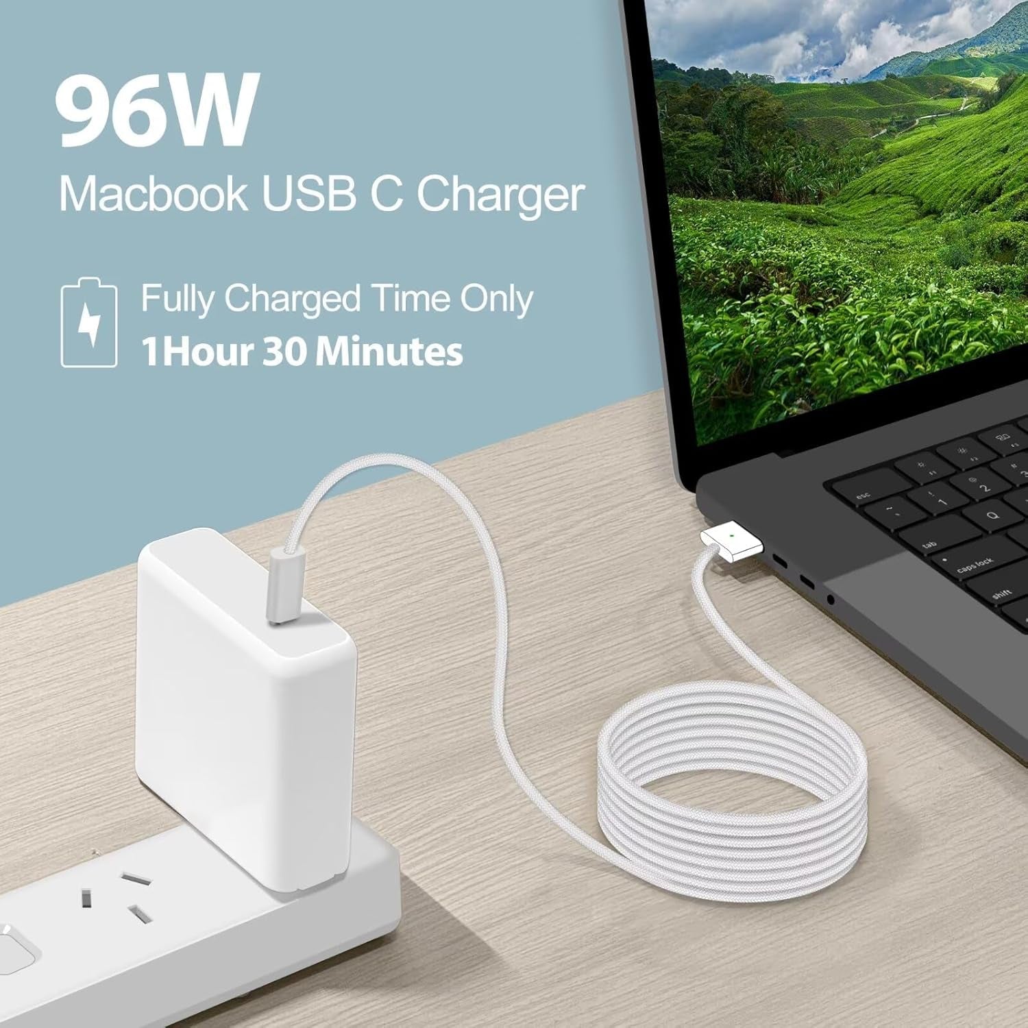 96W/70W USB C Charger for Mac Pro 16,15,13 Inch,New Mac Air 13 Inch 2024/2023/2022/2021,M4/M3/M2/M1, Thunderbolt 3 Power 6.6Ft Cable USB C to Mag 3