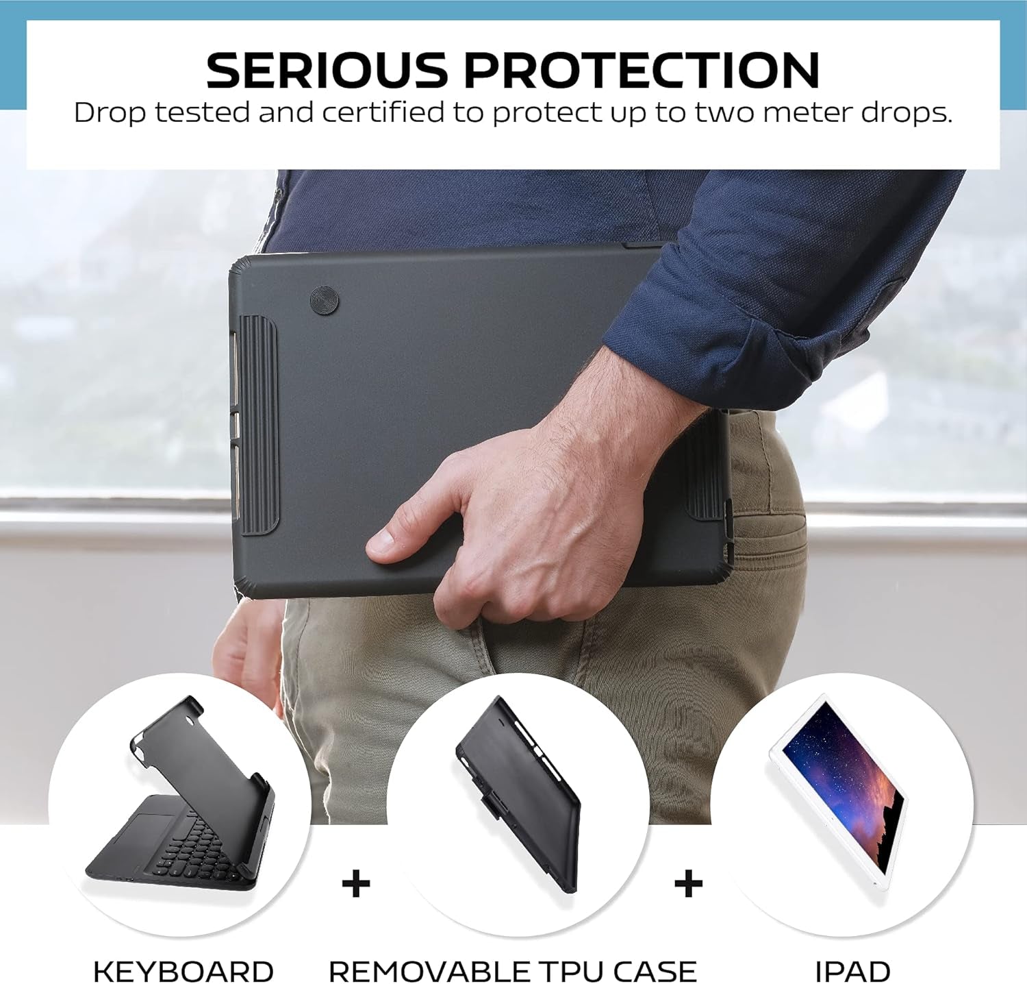 Keyboard Case for Ipad Pro 9.7 Inch 6Th Generation (2018) & 5Th Gen(2017), 360° Rotatable Ipad Air 2&Air 1 Case with Keyboard, Multi-Touch Trackpad, 7 Color Backlit (Black)