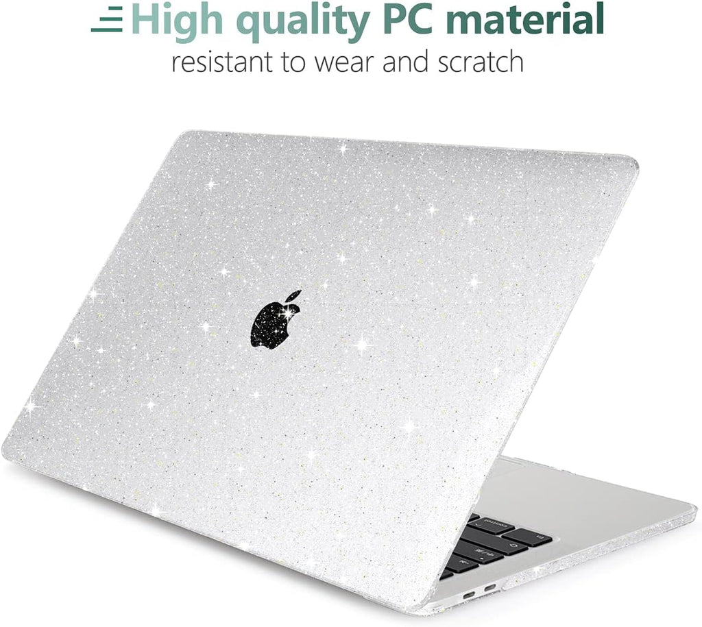 for New Macbook Pro 13 Case 2020 2022 A2338 M2 M1 A2289 A2251, Clear Glitter Plastic Hard Shell Case with Keyboard Cover & Screen Protector for Mac Pro-13 Inch Touch Bar,Transparent