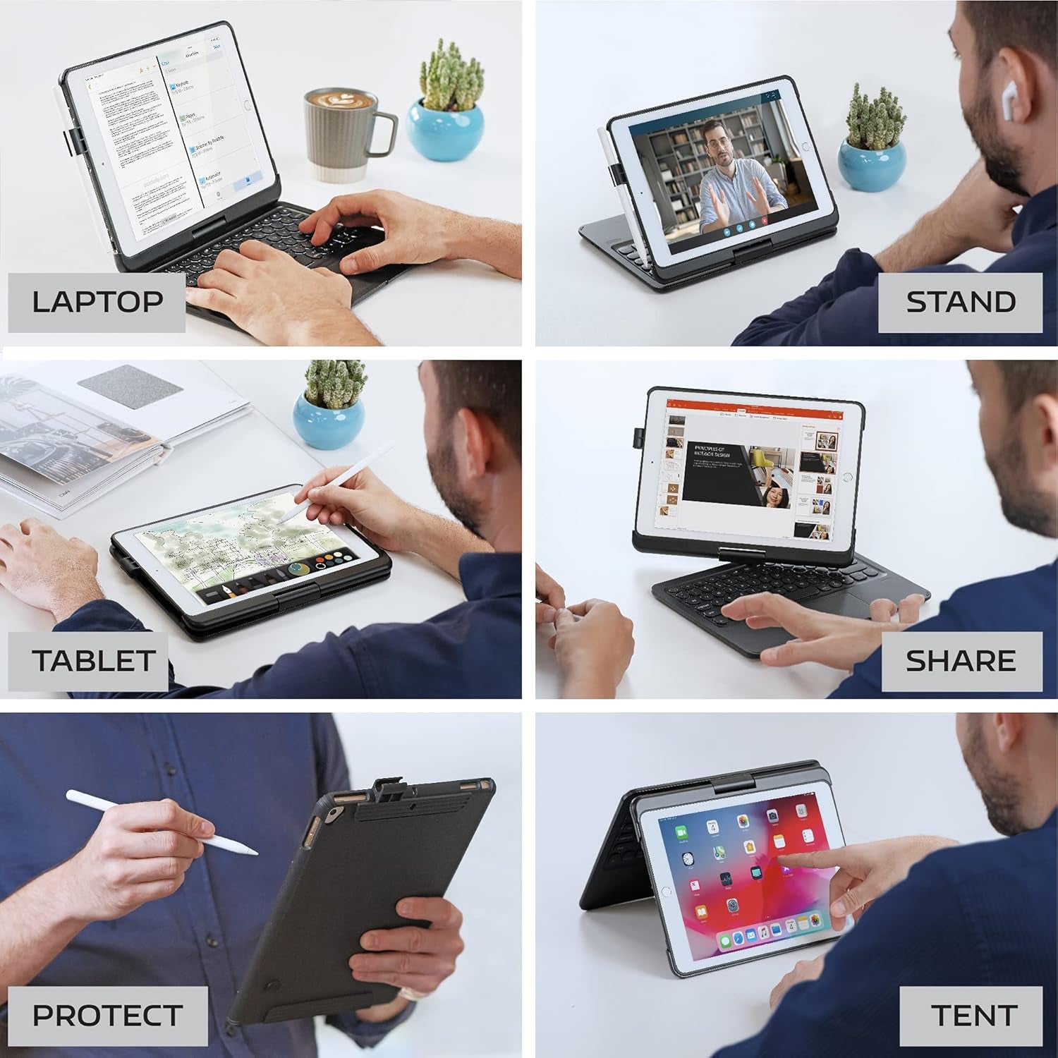 Keyboard Case for Ipad Pro 9.7 Inch 6Th Generation (2018) & 5Th Gen(2017), 360° Rotatable Ipad Air 2&Air 1 Case with Keyboard, Multi-Touch Trackpad, 7 Color Backlit (Black)