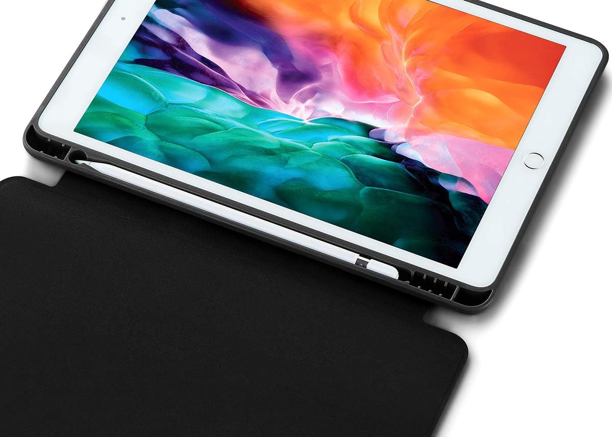 Apple iPad 9.7 Case (2018, 6th Generation, 2017, 5th Generation) with Pencil Holder, Slim Soft Silicone Smart Trifold Stand Protective Cover - Black
