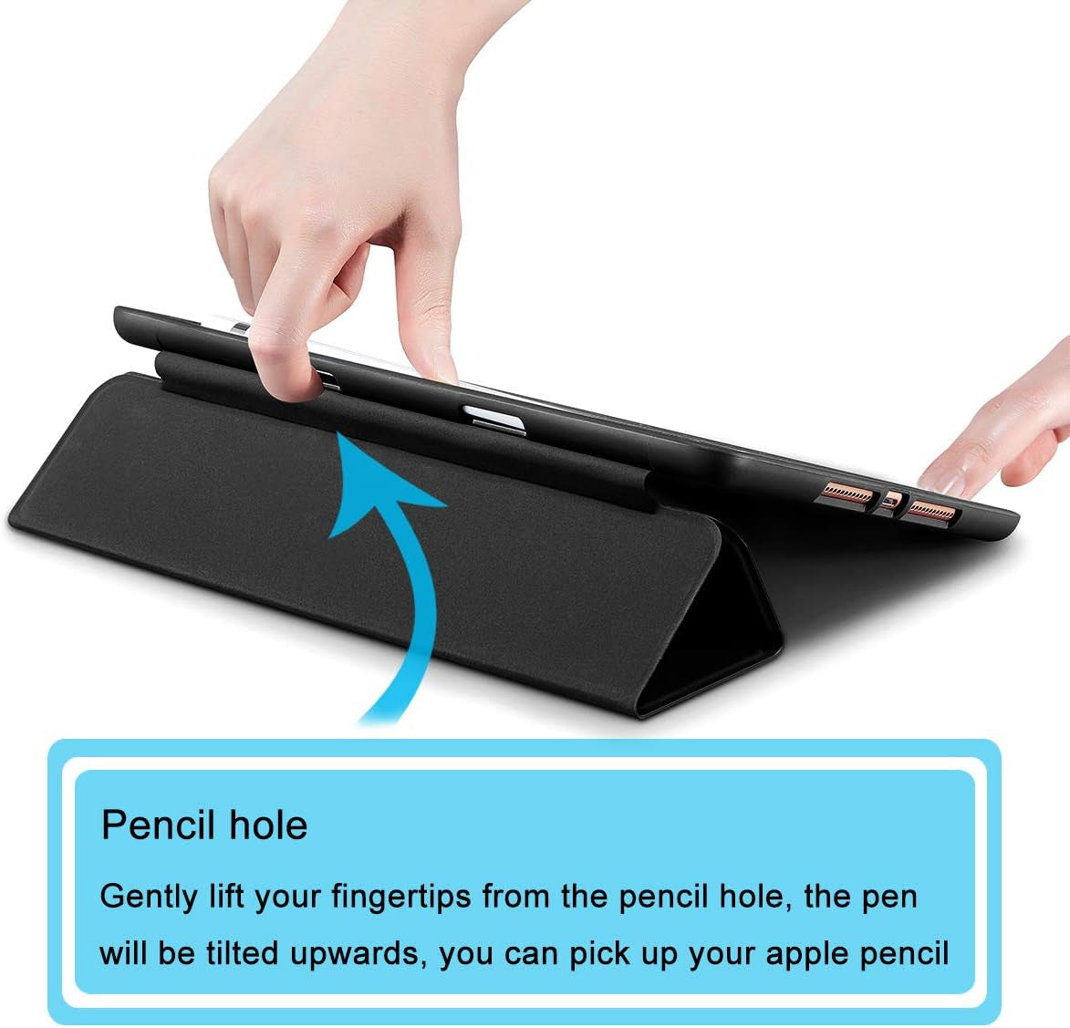 Apple iPad 9.7 Case (2018, 6th Generation, 2017, 5th Generation) with Pencil Holder, Slim Soft Silicone Smart Trifold Stand Protective Cover - Black