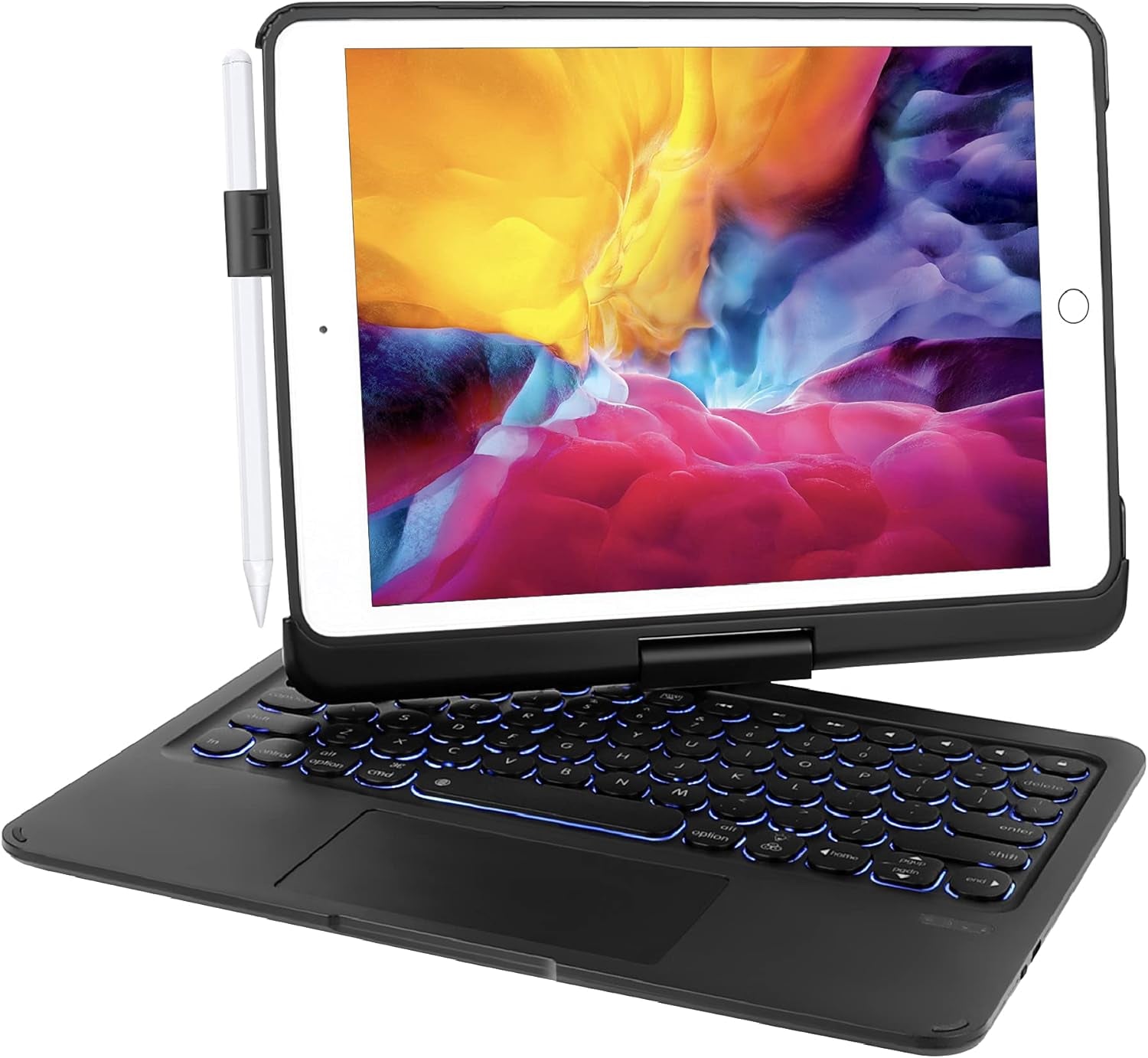 Keyboard Case for Ipad Pro 9.7 Inch 6Th Generation (2018) & 5Th Gen(2017), 360° Rotatable Ipad Air 2&Air 1 Case with Keyboard, Multi-Touch Trackpad, 7 Color Backlit (Black)