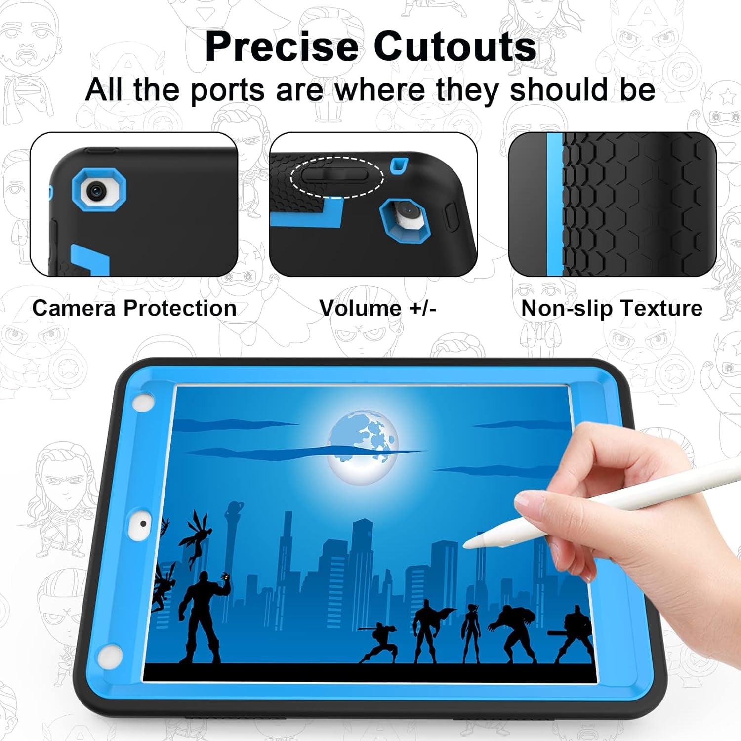 Ipad Mini 5 Case 2019, Ipad Mini 4 Case 2015, Heavy Duty Shockproof Hybrid Protective Cover for Ipad Mini 5Th/4Th Generation 7.9 Inch for Kids Boys Child, Black+Sky Blue
