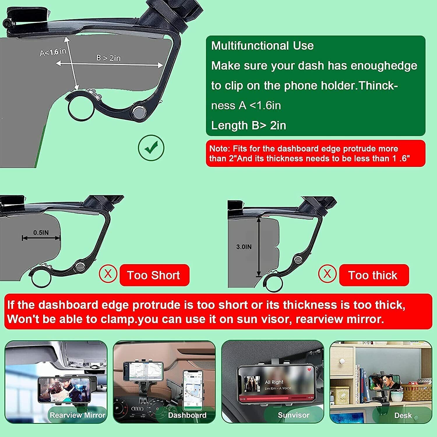 Universal Car Phone Holder Mount 360 Degree Rotation Dashboard 