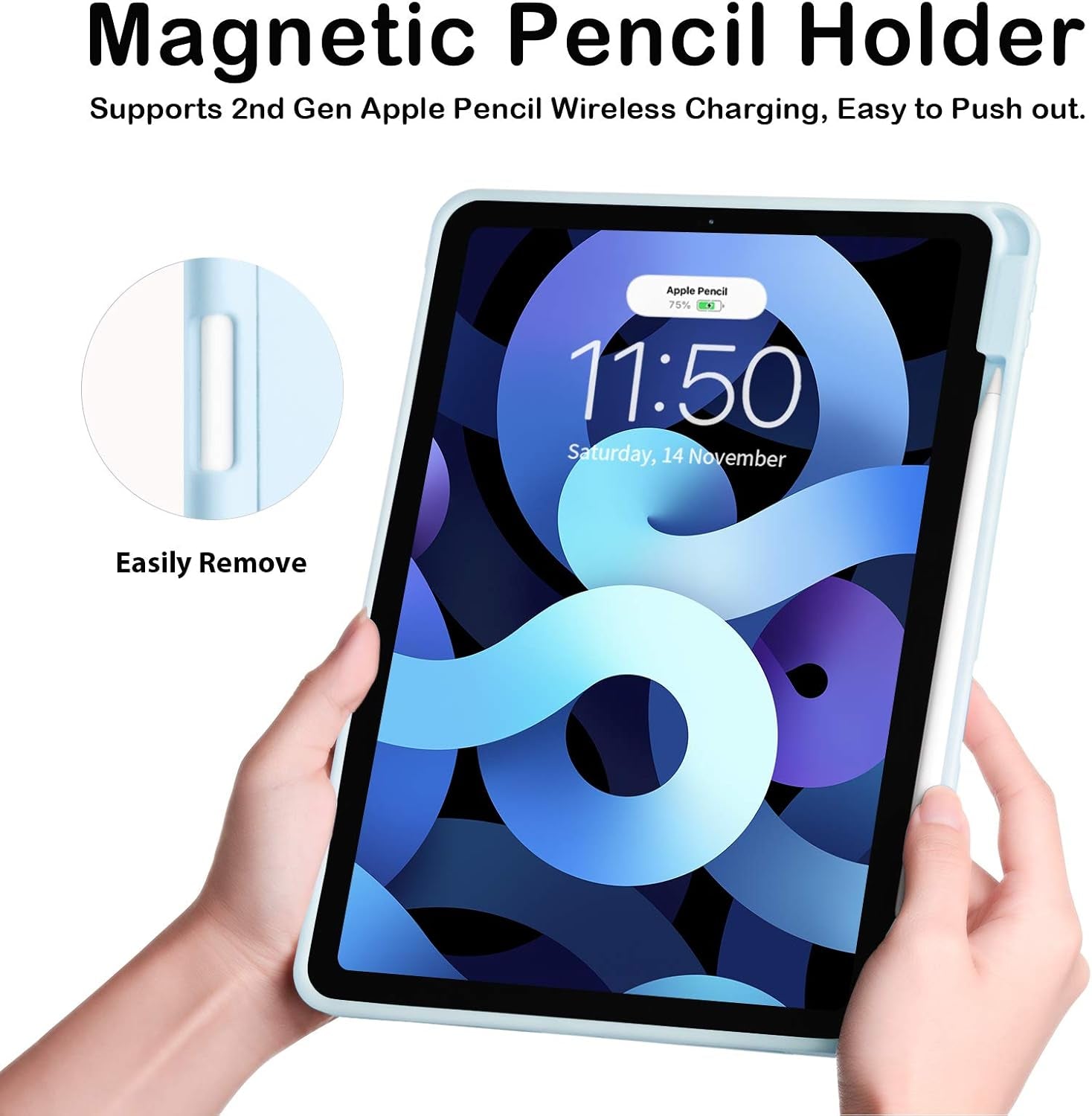 iPad Pro 11-Inch (4th/3rd/2nd Generation 2022/2021/2020) Case with Pencil Holder, Slim Trifold Stand, Smart Protective Cover, (Light Blue)
