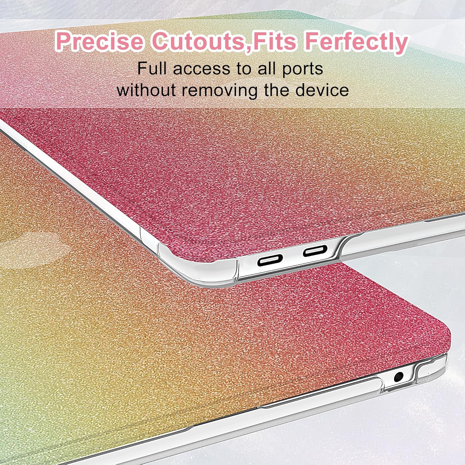 Compatible with Macbook Air 13 Inch Case 2022 2021 2020 2019 2018 M1 A2337 A2179 A1932, Plastic Hard Shell + Keyboard Cover + Screen Protector for Macbook Air 13.3 Inch Case, Shiny Rainbow