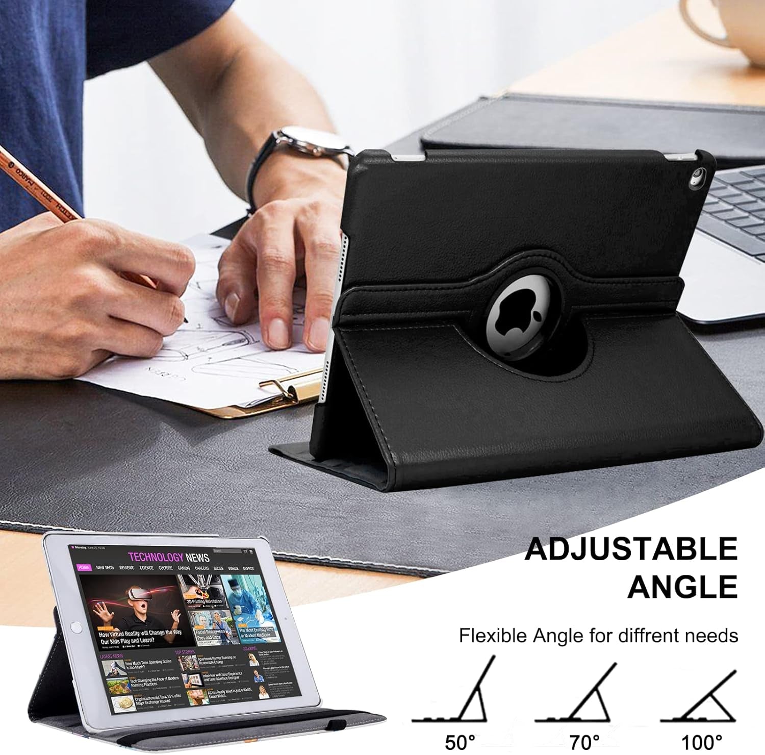 Rotating Case for Ipad 9.7 Inch 2018 2017 / Ipad Air 2 Case - 360 Degree Rotating Stand Protective Cover with Auto Sleep Wake for Ipad 9.7 Inch (6Th Gen, 5Th Gen) / Ipad Air 2/ Ipad Air (Black)