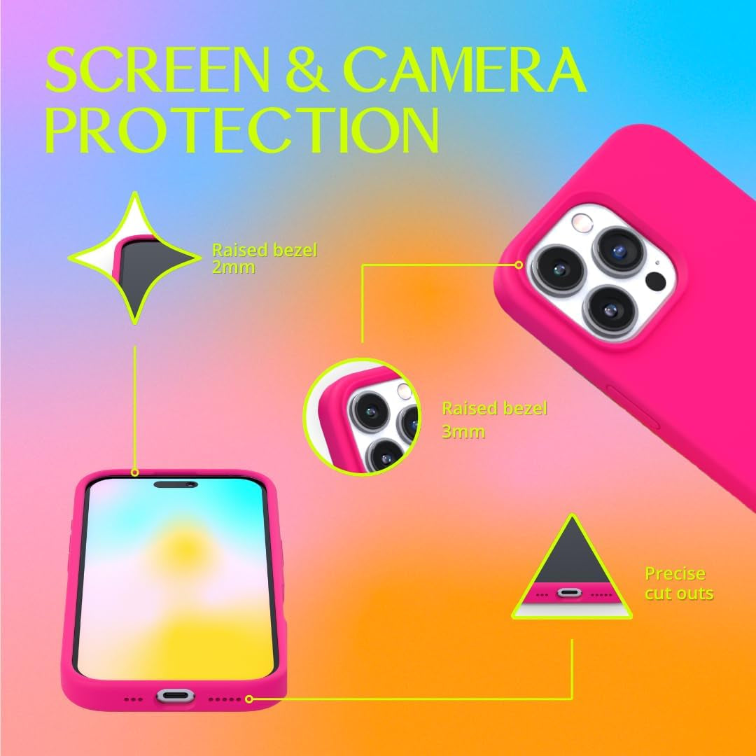 – Iphone 12/12 Pro Case – Neon Pink Silicone Phone Cover, Liquid Silicone with Anti-Scratch Microfiber Lining, 360° Shockproof Protective Case for Apple Iphone 12 and Iphone 12 Pro