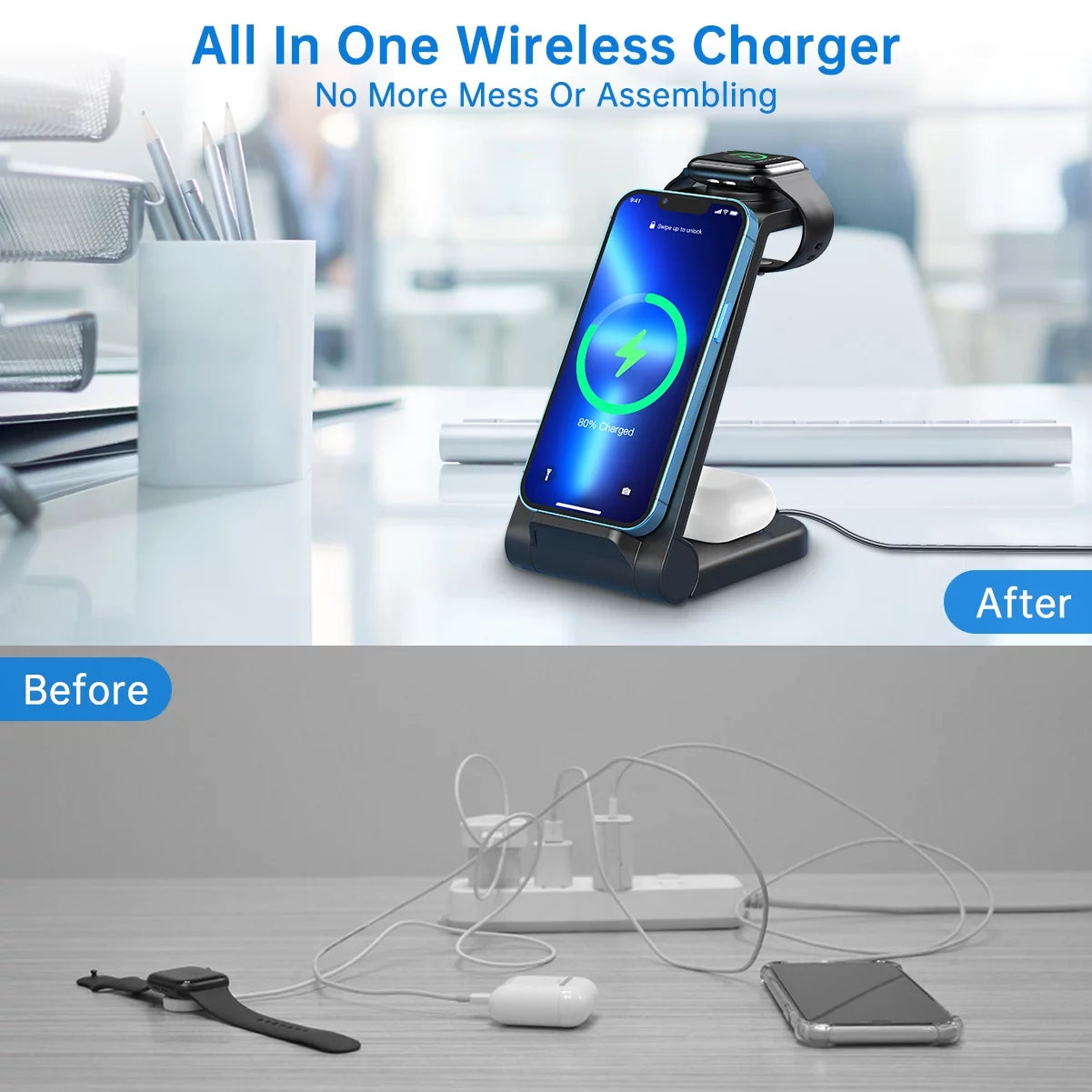 Wireless Charger for Iphone-23W 3 in 1 Fast Charging Station Compatible for Iphone 16/15/14/13/12/11 Pro Max, Airpods 4/3/2/Pro, Iwatch Series 10/9/8/7/6/5/SE/4/3/2, Samsung Charger Stand (Black)