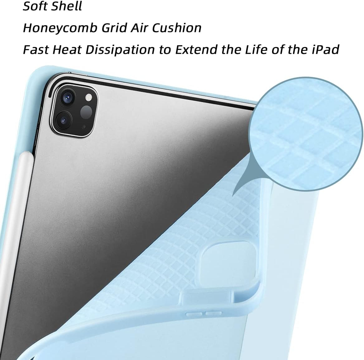 iPad Pro 11-Inch (4th/3rd/2nd Generation 2022/2021/2020) Case with Pencil Holder, Slim Trifold Stand, Smart Protective Cover, (Light Blue)