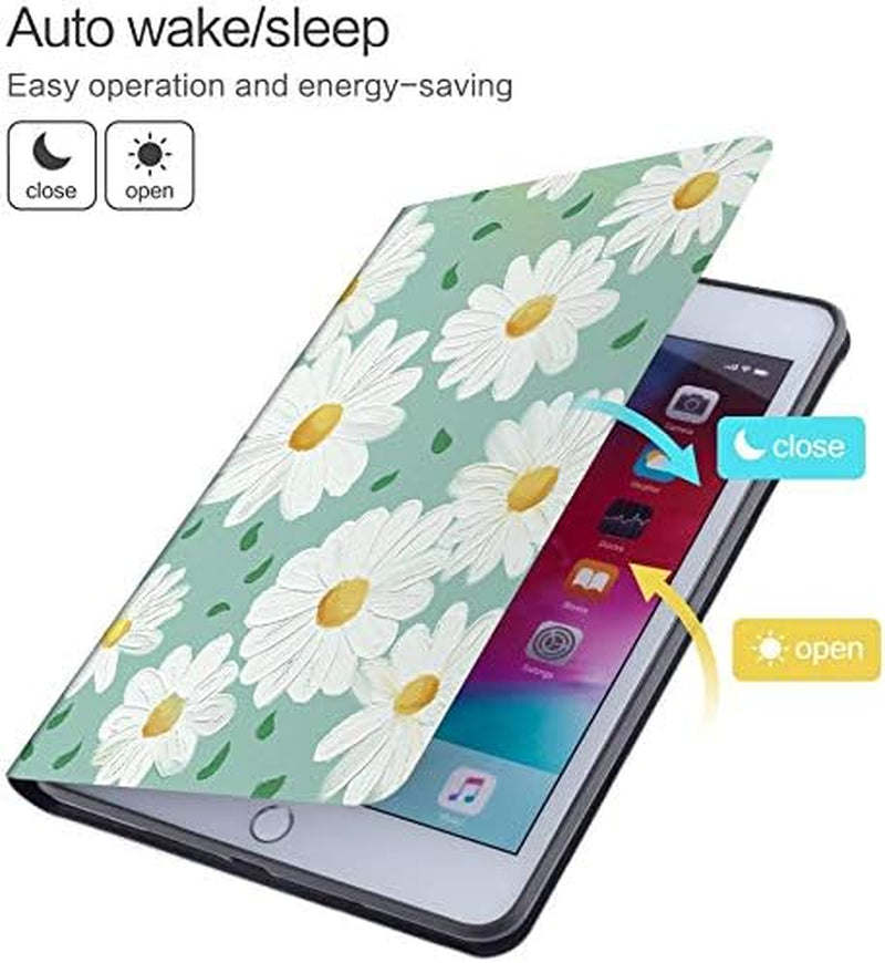 TPU Case for Ipad Mini 4 / Ipad Mini 5 (5Th Generation 2019), Auto Sleep/Wake with Apple Pencil Holder [Anti Fingerprint][Anti Dirt][Waterproof][Anti Scratch] Case Cover (Daisy)