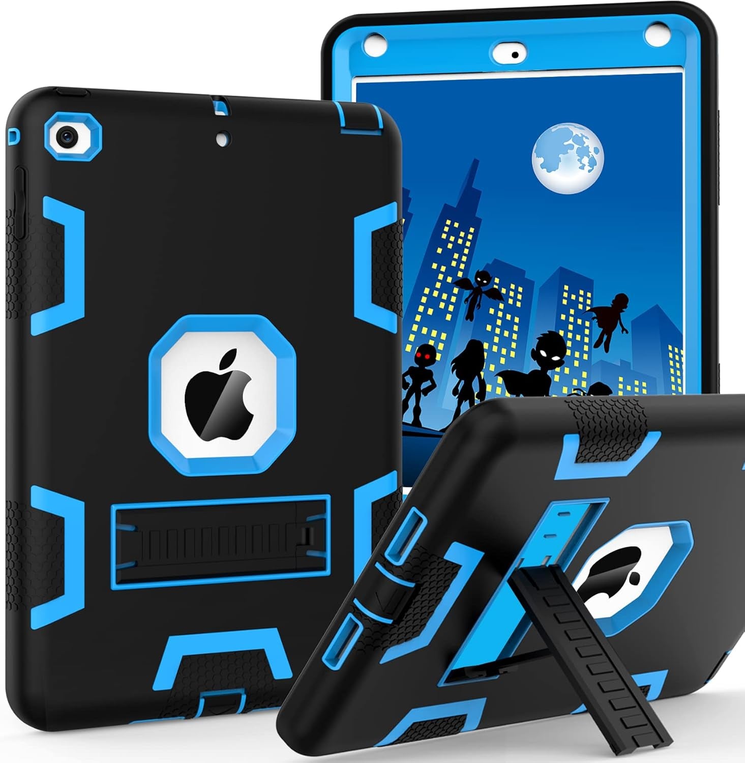 Ipad Mini 5 Case 2019, Ipad Mini 4 Case 2015, Heavy Duty Shockproof Hybrid Protective Cover for Ipad Mini 5Th/4Th Generation 7.9 Inch for Kids Boys Child, Black+Sky Blue