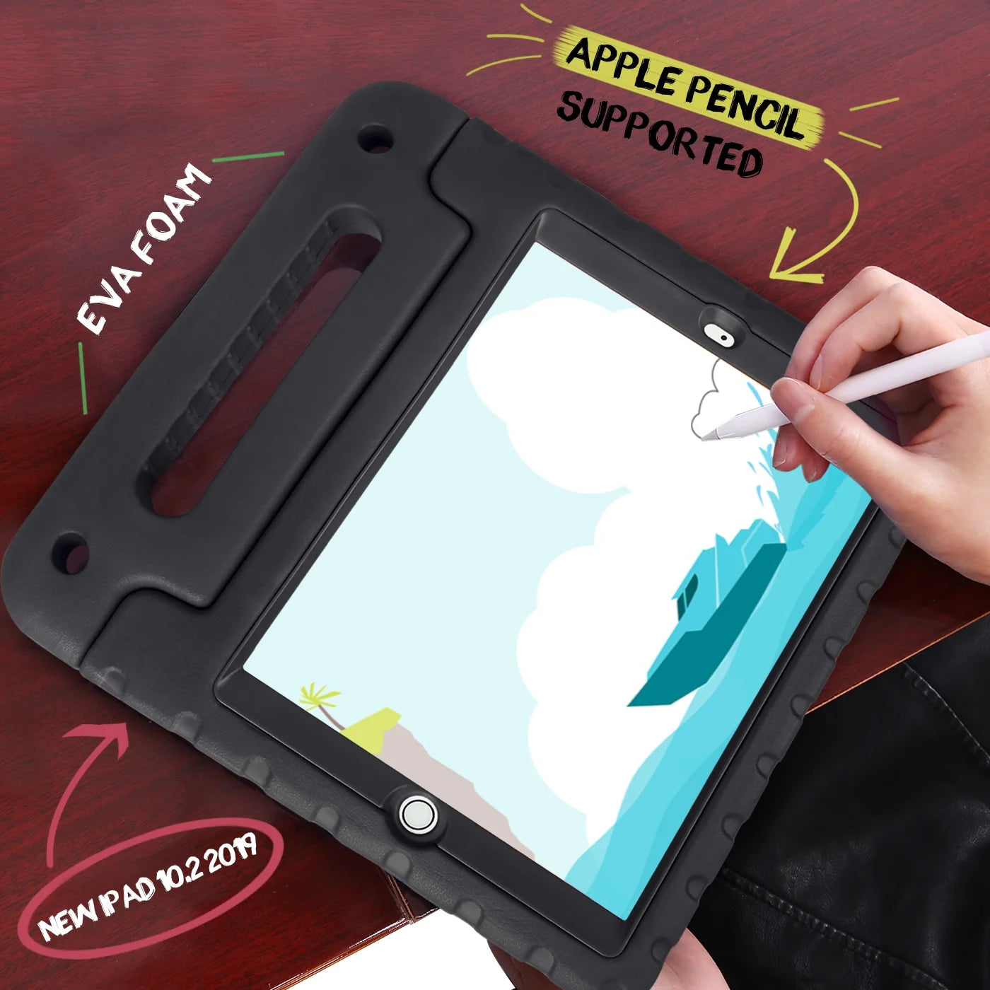 Kids iPad Case with Built-In Screen Protector for {2021 9Th Generation iPad 10.2 Inch, 2020 8Th Gen} , Black