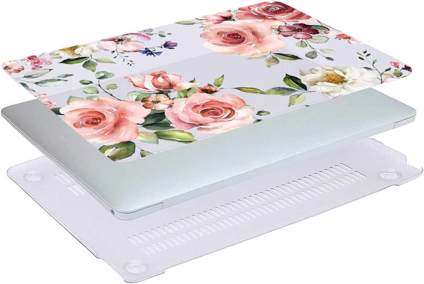 Macbook Air 13 Inch Clear Case 2020 2019 2018 Release A2337 M1 A2179 A1932, Flower Soft Touch Hard Shell Case & Retina Display Fits Touch ID with Keyboard Cover, Watercolor Pink Roses Floral