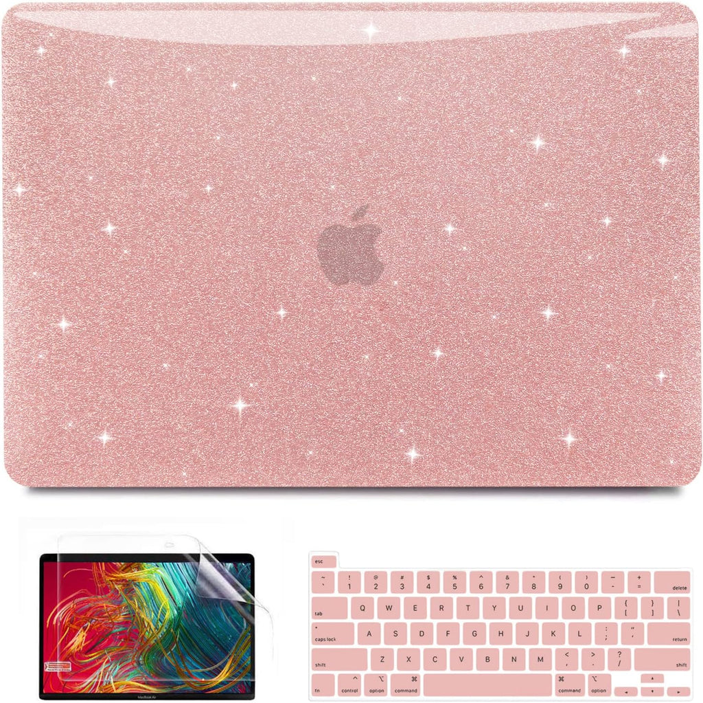  Hard Shell Case with Keyboard Cover and Screen Skin for MacBook Pro 13 Inch (M2 2025-2016, M1 A2338 A2251 A2289 A2159 A1989 A1706 A1708) in Shiny Rose Gold