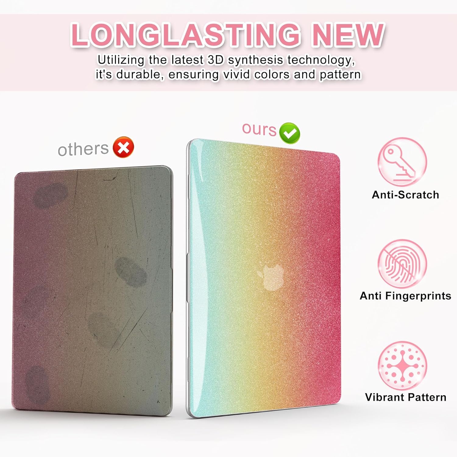 Compatible with Macbook Air 13 Inch Case 2022 2021 2020 2019 2018 M1 A2337 A2179 A1932, Plastic Hard Shell + Keyboard Cover + Screen Protector for Macbook Air 13.3 Inch Case, Shiny Rainbow