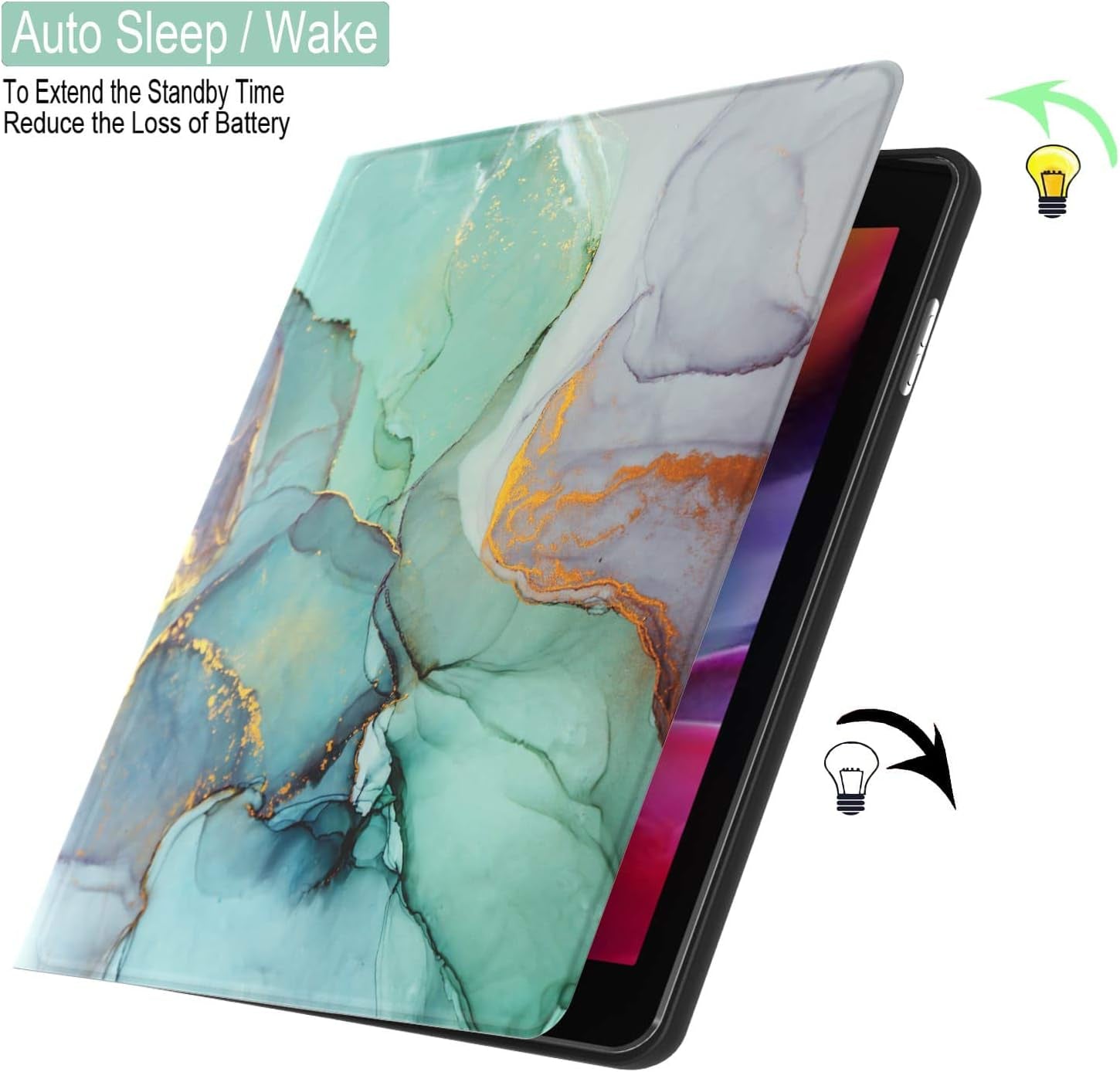 Slim Case for iPad 6th Generation and iPad Air 2 with Smart Auto Sleep Flip Stand Cover, 9.7 Inch, Green Marble