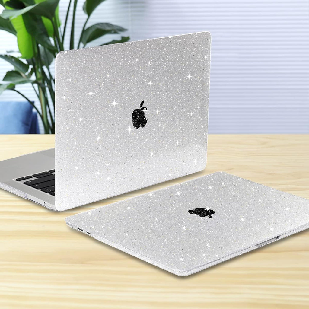 for New Macbook Pro 13 Case 2020 2022 A2338 M2 M1 A2289 A2251, Clear Glitter Plastic Hard Shell Case with Keyboard Cover & Screen Protector for Mac Pro-13 Inch Touch Bar,Transparent