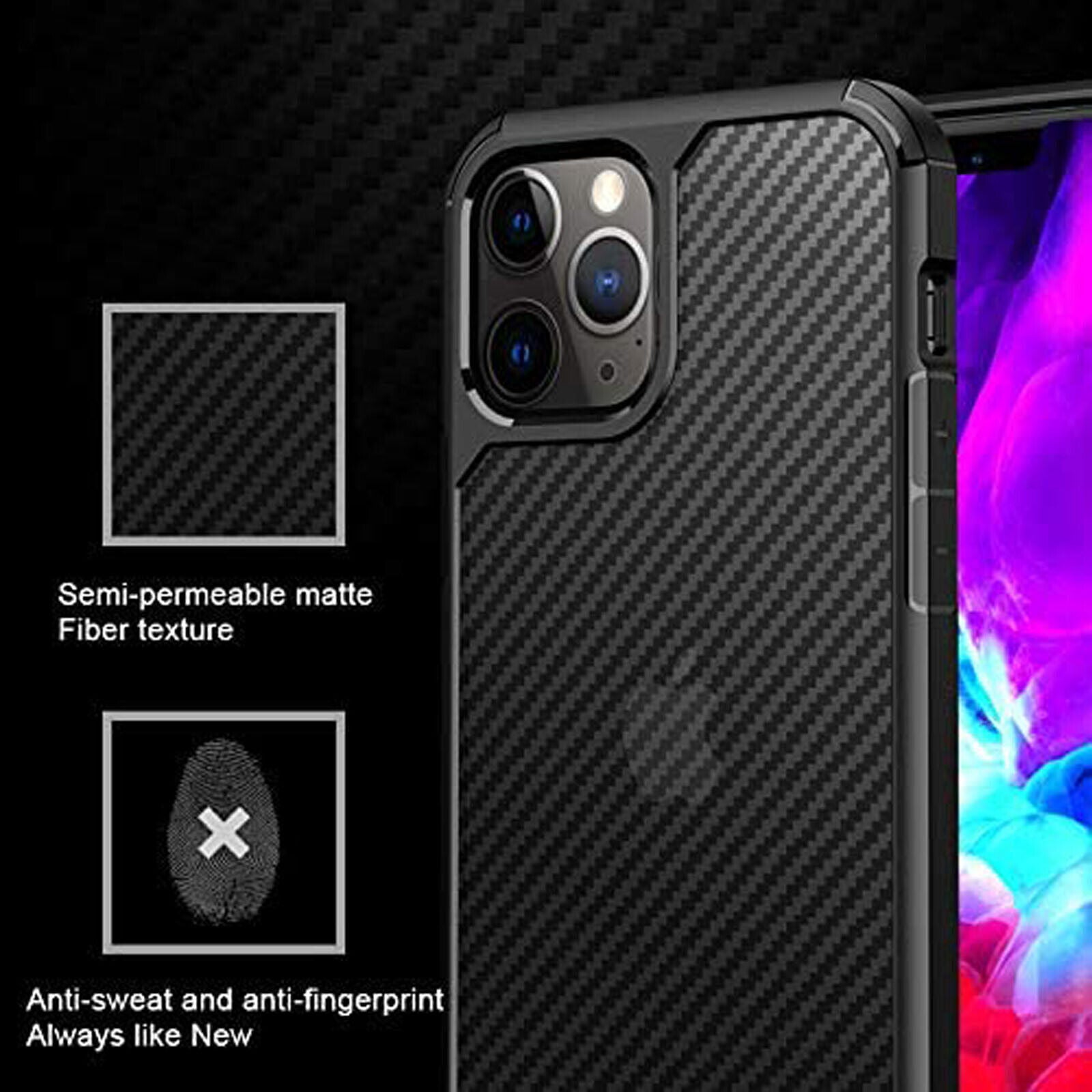 iPhone 16 15 14 13 12 11 Pro Max Carbon Fiber Pattern Anti-Drop Matte Case