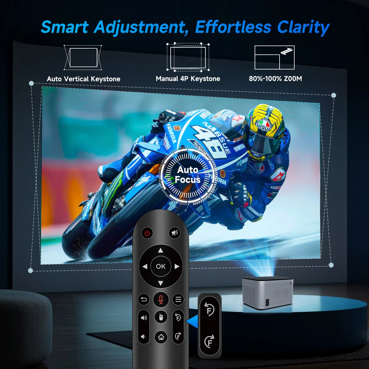 Auto Focus Smart Projector Android11 4K 580ANSI Full Wifi6 BT5.0 Allwinner H713 Voice Control Home Cinema Theater