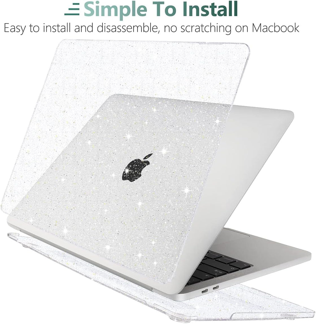 for New Macbook Pro 13 Case 2020 2022 A2338 M2 M1 A2289 A2251, Clear Glitter Plastic Hard Shell Case with Keyboard Cover & Screen Protector for Mac Pro-13 Inch Touch Bar,Transparent