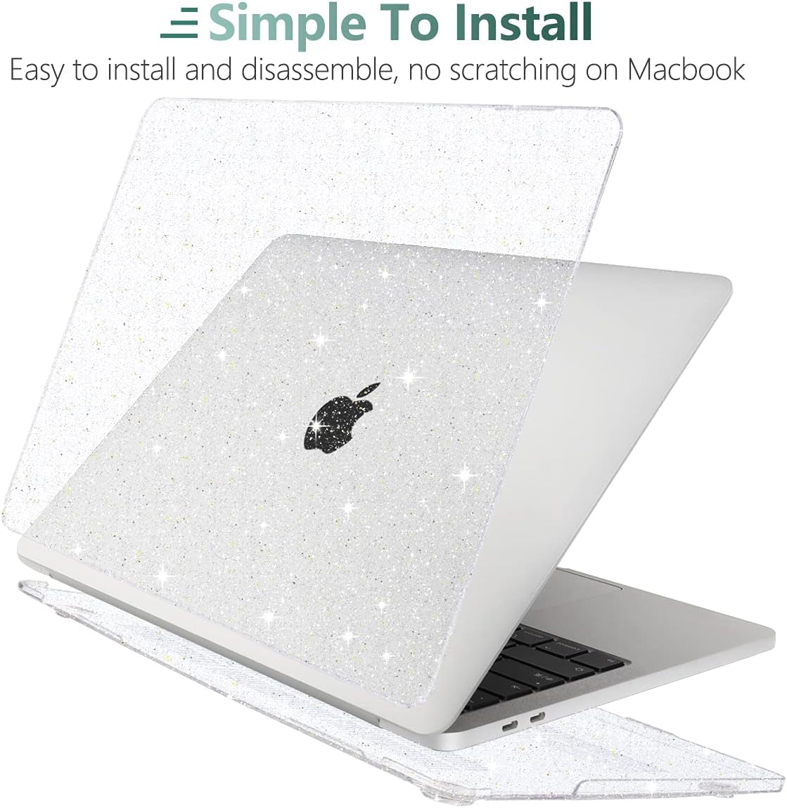for New Macbook Pro 13 Case 2020 2022 A2338 M2 M1 A2289 A2251, Clear Glitter Plastic Hard Shell Case with Keyboard Cover & Screen Protector for Mac Pro-13 Inch Touch Bar,Transparent