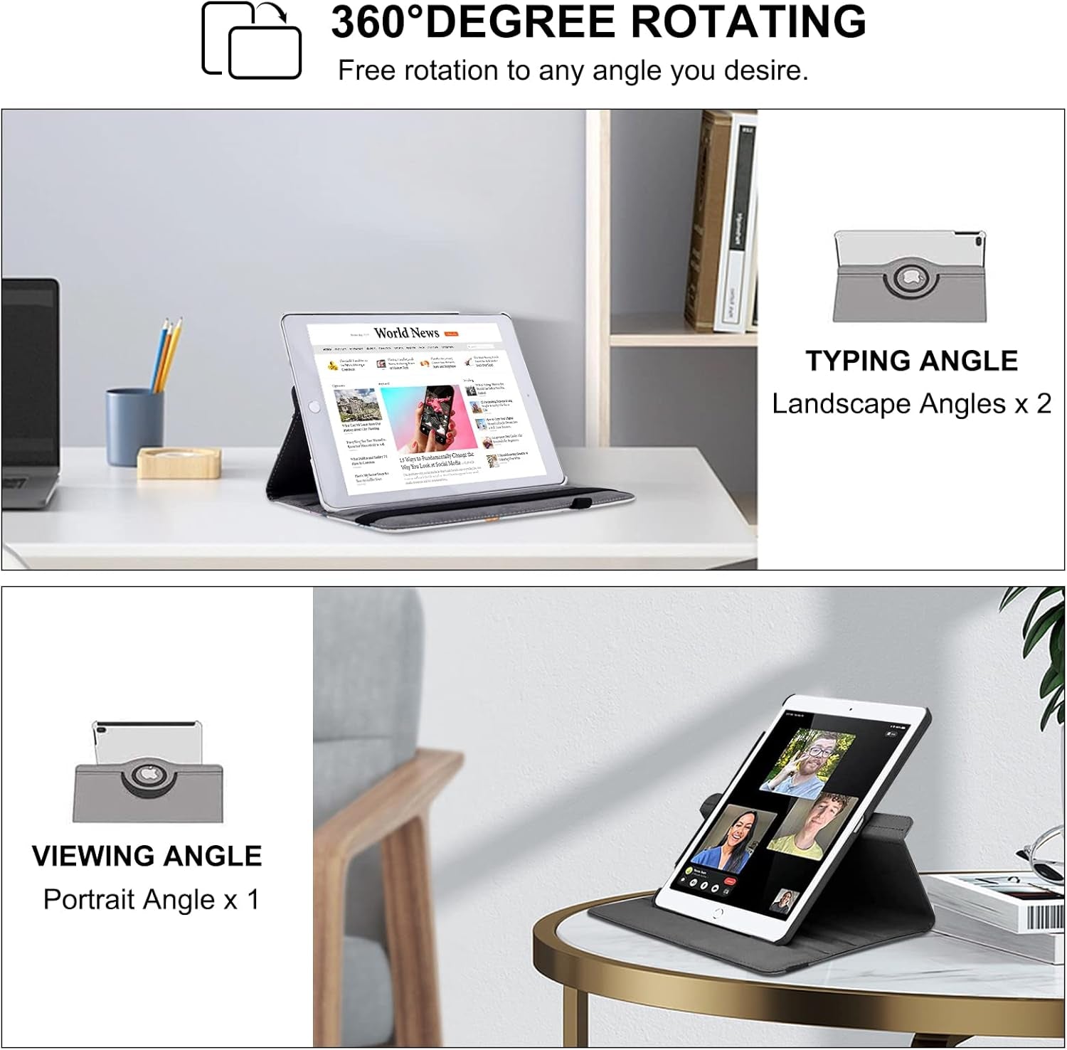 Rotating Case for Ipad 9.7 Inch 2018 2017 / Ipad Air 2 Case - 360 Degree Rotating Stand Protective Cover with Auto Sleep Wake for Ipad 9.7 Inch (6Th Gen, 5Th Gen) / Ipad Air 2/ Ipad Air (Black)