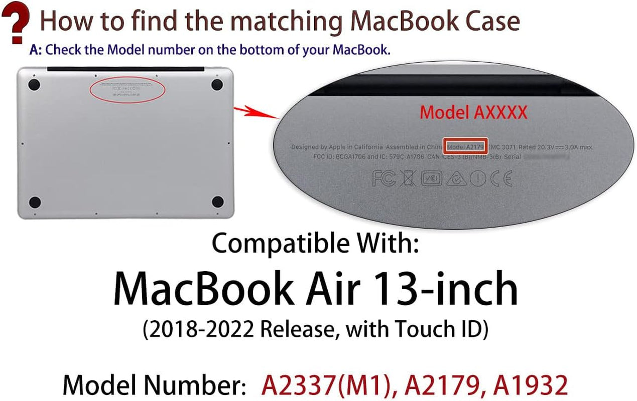 Transparent Hard Case Cover for 2018-2022 MacBook Air 13 Inch with M1 Retina Display & Touch ID, Models A2337 M1 / A2179 / A1932