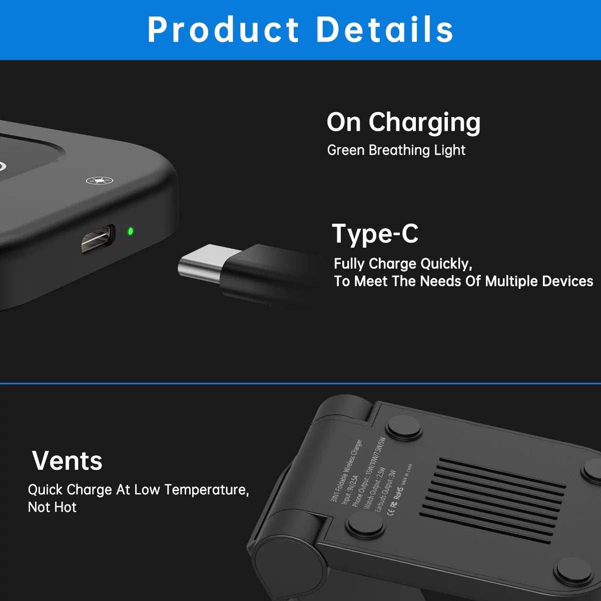 Wireless Charger for Iphone-23W 3 in 1 Fast Charging Station Compatible for Iphone 16/15/14/13/12/11 Pro Max, Airpods 4/3/2/Pro, Iwatch Series 10/9/8/7/6/5/SE/4/3/2, Samsung Charger Stand (Black)