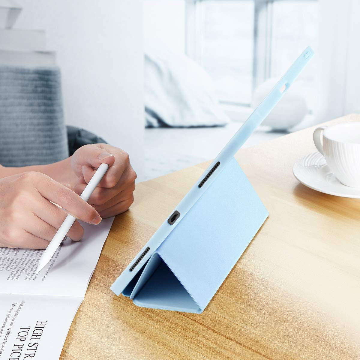 iPad Pro 11-Inch (4th/3rd/2nd Generation 2022/2021/2020) Case with Pencil Holder, Slim Trifold Stand, Smart Protective Cover, (Light Blue)