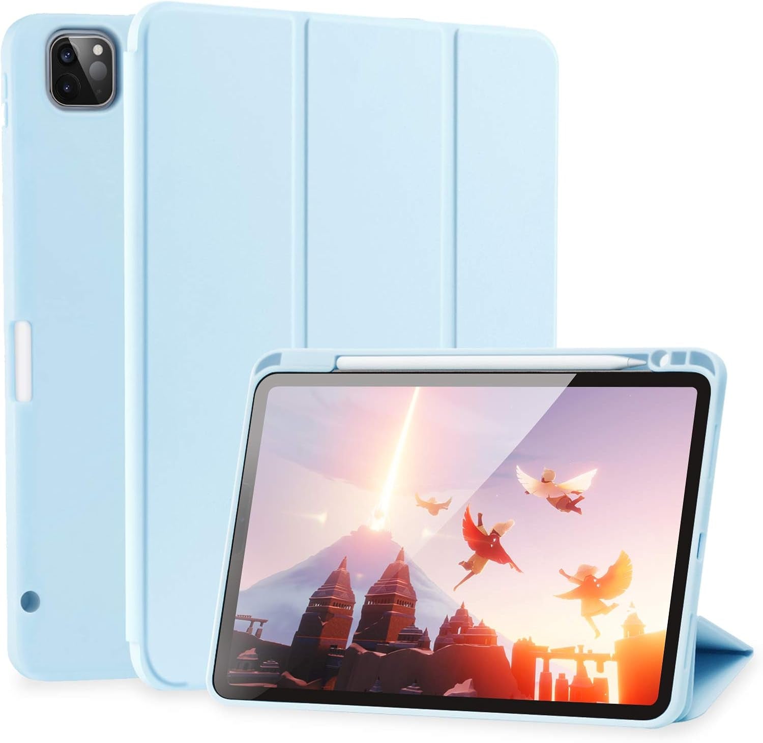 iPad Pro 11-Inch (4th/3rd/2nd Generation 2022/2021/2020) Case with Pencil Holder, Slim Trifold Stand, Smart Protective Cover, (Light Blue)