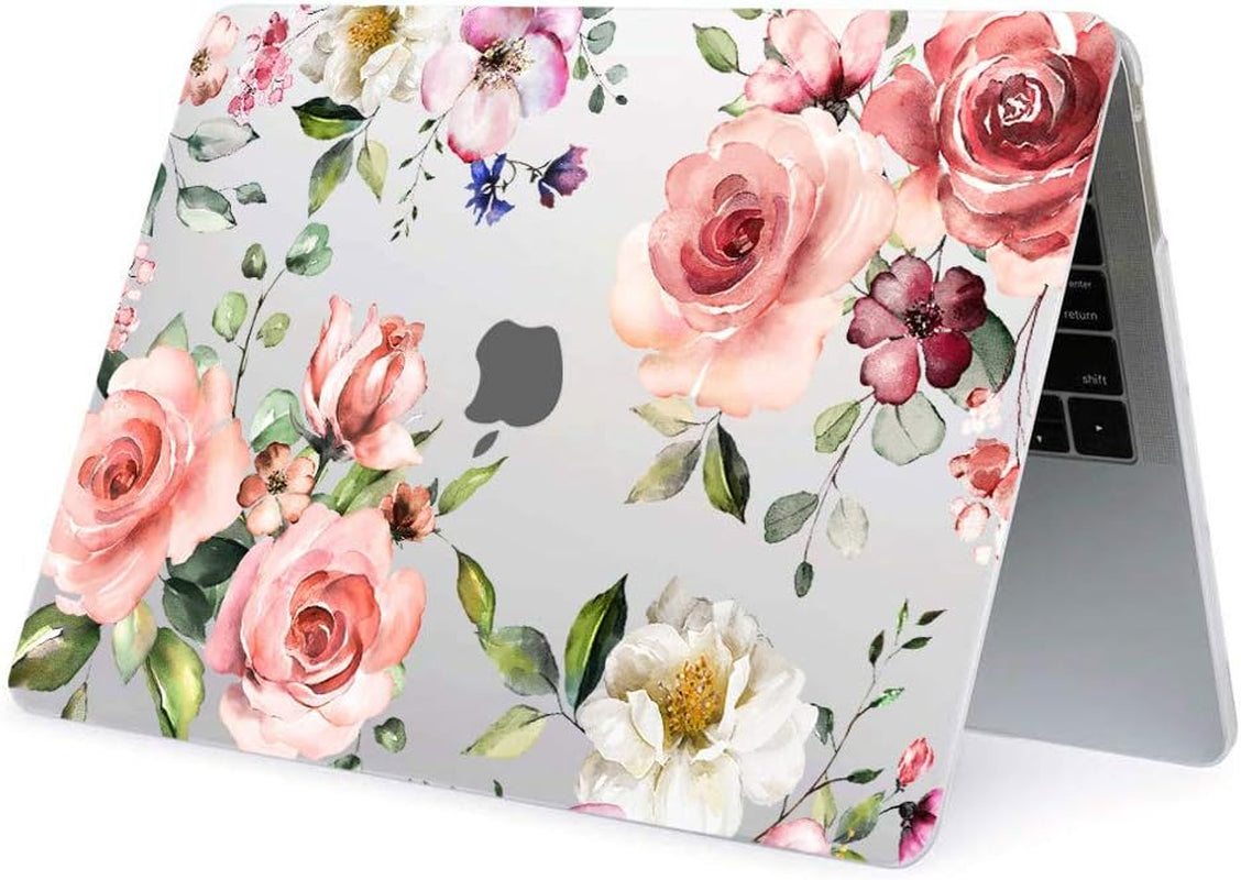 Macbook Air 13 Inch Clear Case 2020 2019 2018 Release A2337 M1 A2179 A1932, Flower Soft Touch Hard Shell Case & Retina Display Fits Touch ID with Keyboard Cover, Watercolor Pink Roses Floral