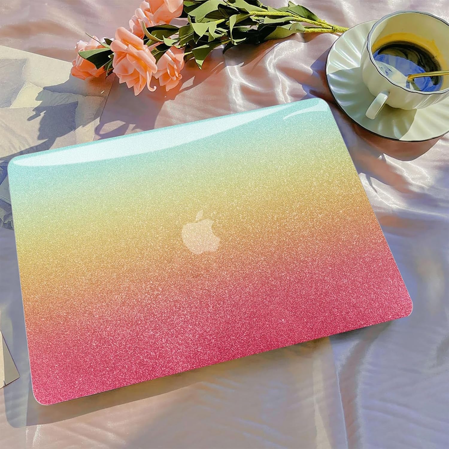 Compatible with Macbook Air 13 Inch Case 2022 2021 2020 2019 2018 M1 A2337 A2179 A1932, Plastic Hard Shell + Keyboard Cover + Screen Protector for Macbook Air 13.3 Inch Case, Shiny Rainbow