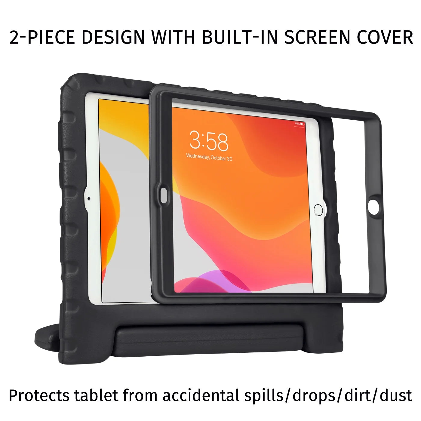 Kids iPad Case with Built-In Screen Protector for {2021 9Th Generation iPad 10.2 Inch, 2020 8Th Gen} , Black