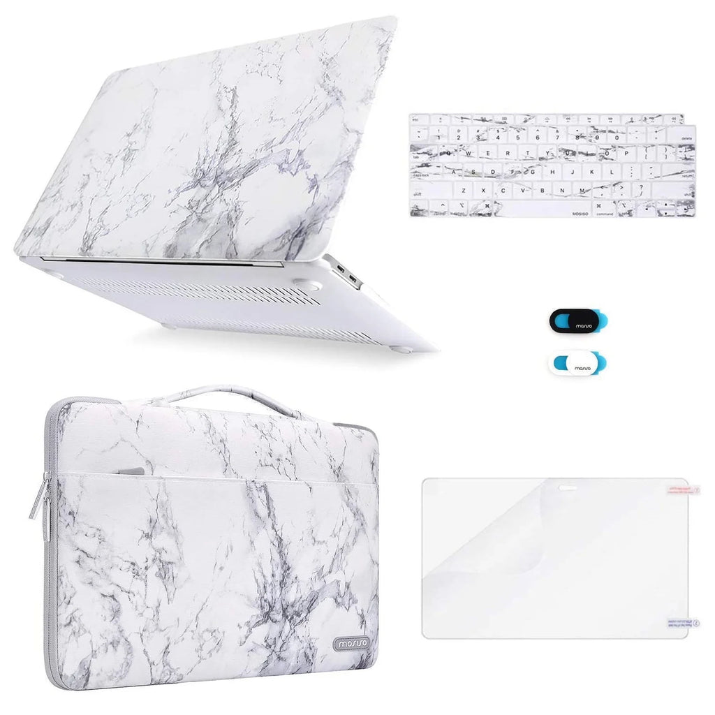 5 in 1 New Macbook Air 13 Inch Case A1932 2019 2018 Release, Hard Case Shell Cover&Sleeve Bag for Apple Macbook Air 13'' with Retina Display Andtouch ID, White Marble