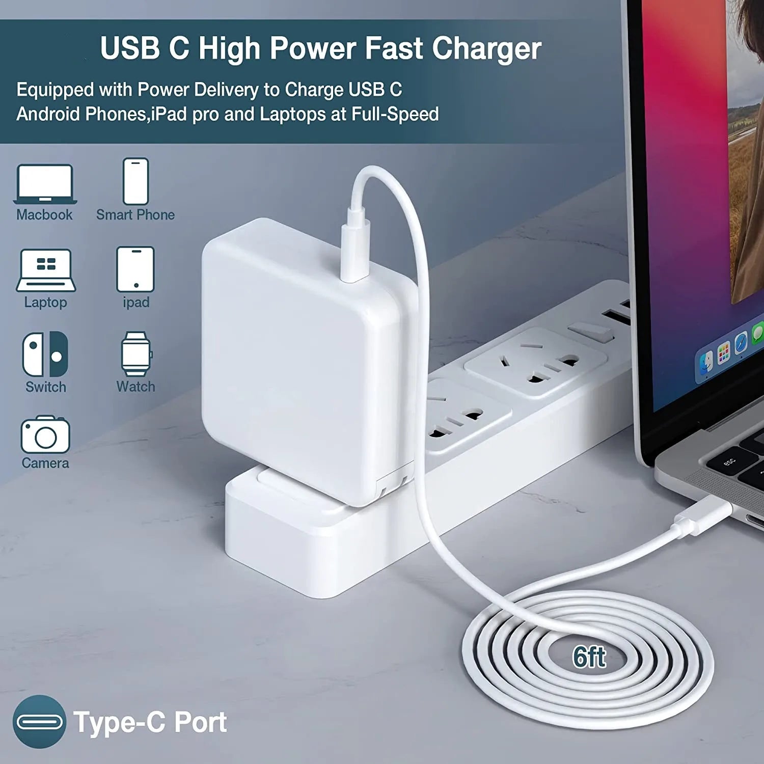 118W USB C Fast Charger Power Adapter for USB C Port Macbook Pro, Macbook Air, Ipad Pro All USB C Device Mac Book Pro Charger