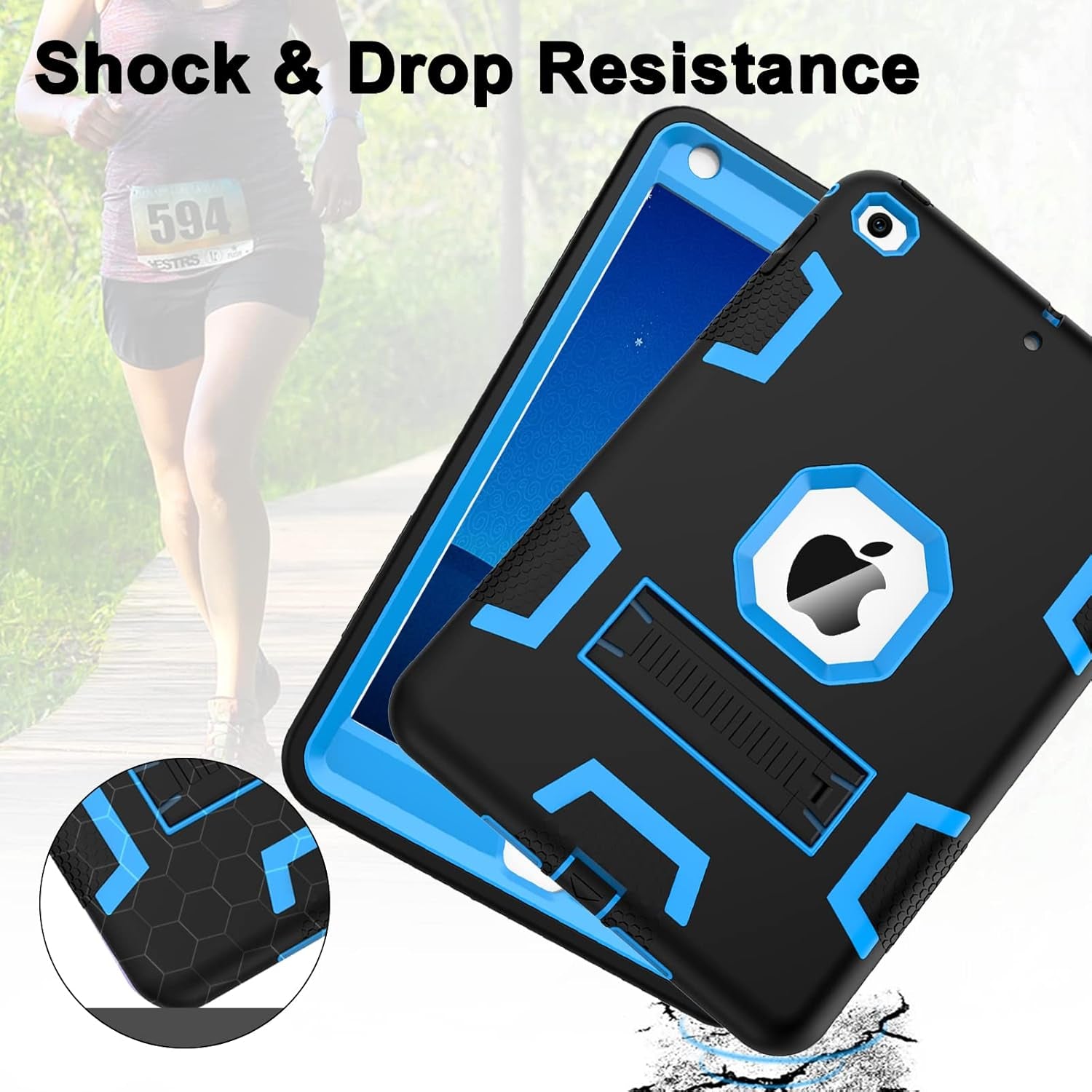 Ipad Mini 5 Case 2019, Ipad Mini 4 Case 2015, Heavy Duty Shockproof Hybrid Protective Cover for Ipad Mini 5Th/4Th Generation 7.9 Inch for Kids Boys Child, Black+Sky Blue