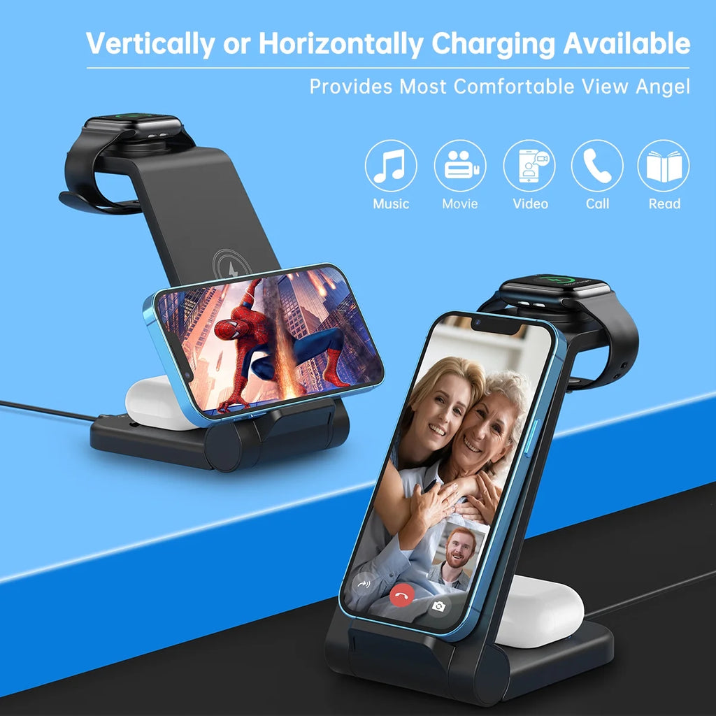 Wireless Charger for Iphone-23W 3 in 1 Fast Charging Station Compatible for Iphone 16/15/14/13/12/11 Pro Max, Airpods 4/3/2/Pro, Iwatch Series 10/9/8/7/6/5/SE/4/3/2, Samsung Charger Stand (Black)