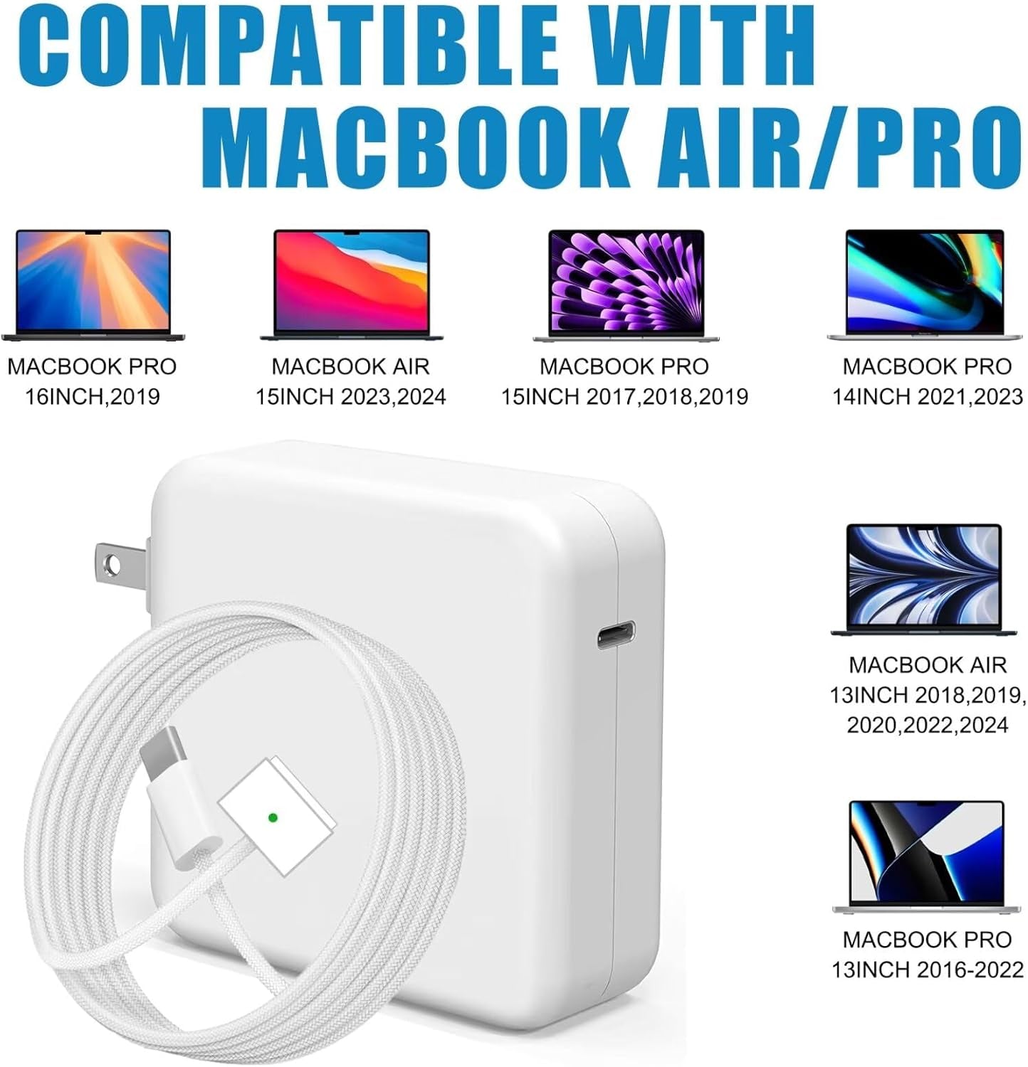 96W/70W USB C Charger for Mac Pro 16,15,13 Inch,New Mac Air 13 Inch 2024/2023/2022/2021,M4/M3/M2/M1, Thunderbolt 3 Power 6.6Ft Cable USB C to Mag 3