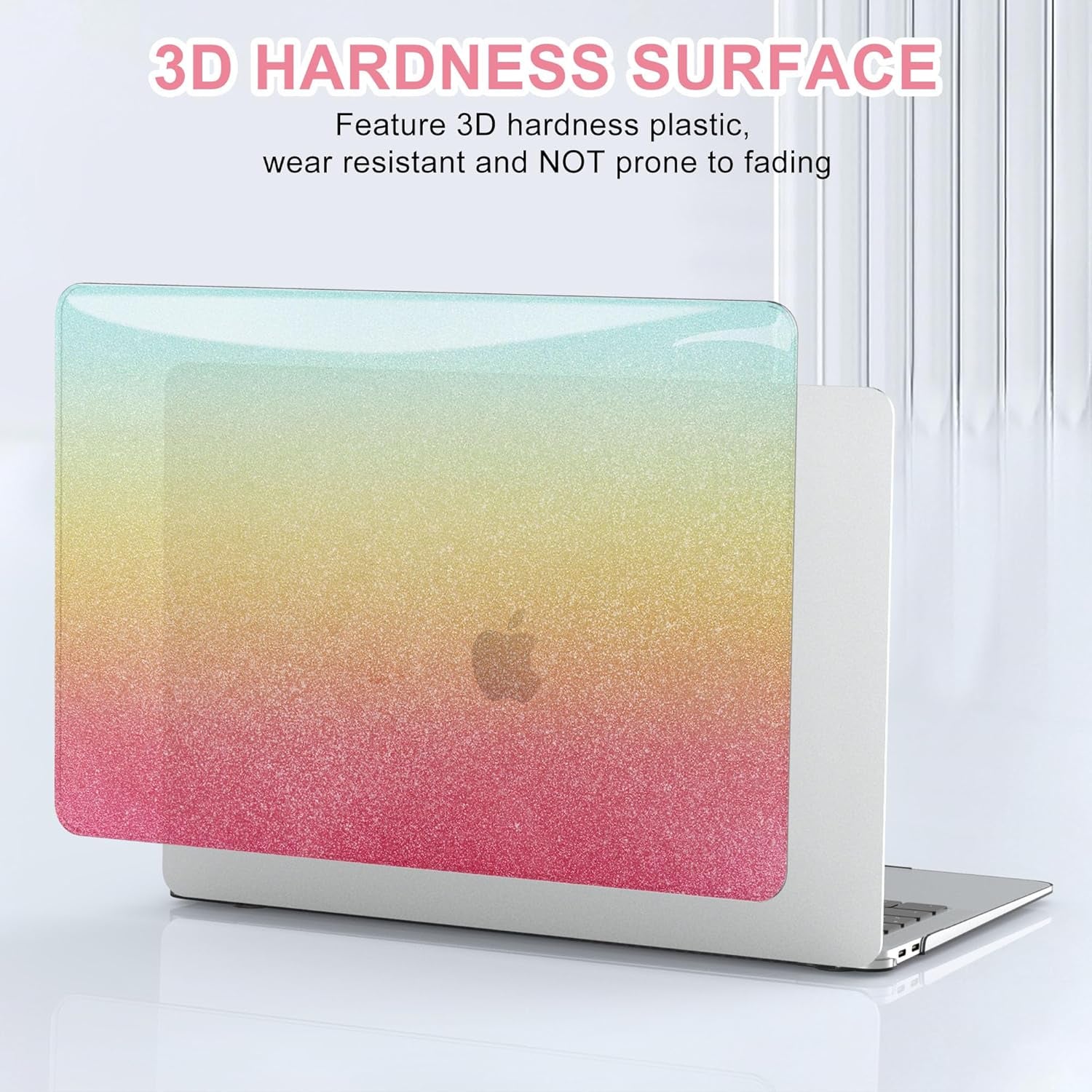 Compatible with Macbook Air 13 Inch Case 2022 2021 2020 2019 2018 M1 A2337 A2179 A1932, Plastic Hard Shell + Keyboard Cover + Screen Protector for Macbook Air 13.3 Inch Case, Shiny Rainbow