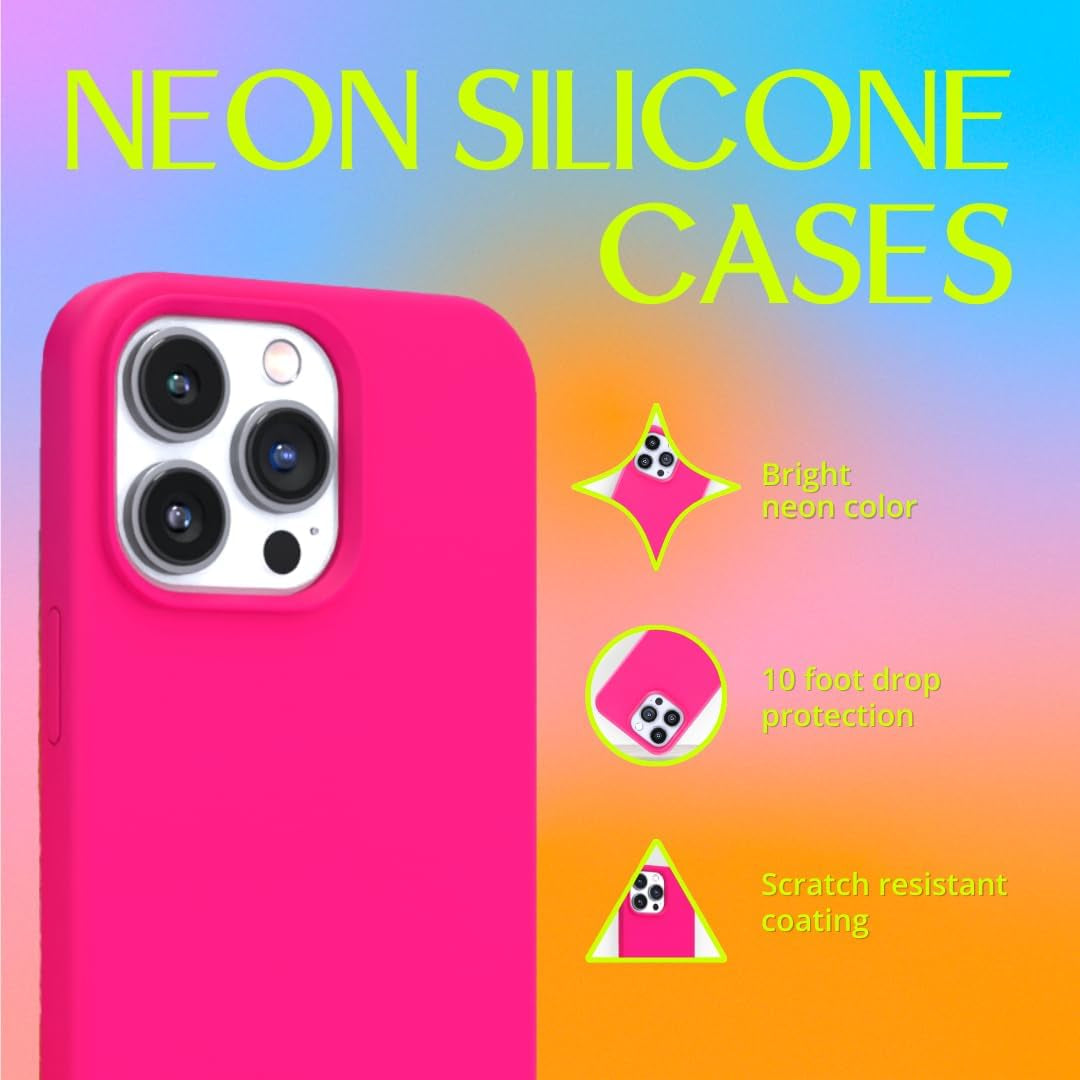 – Iphone 12/12 Pro Case – Neon Pink Silicone Phone Cover, Liquid Silicone with Anti-Scratch Microfiber Lining, 360° Shockproof Protective Case for Apple Iphone 12 and Iphone 12 Pro