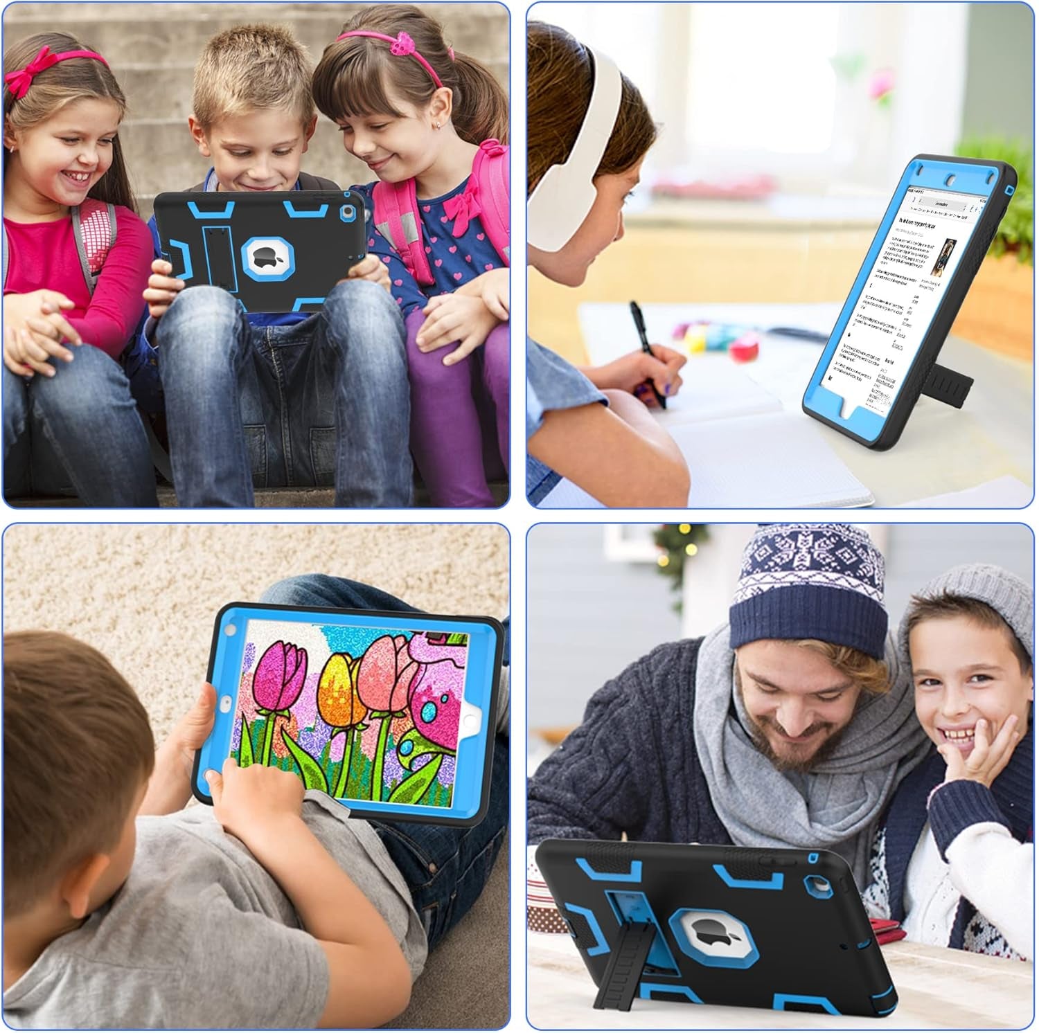 Ipad Mini 5 Case 2019, Ipad Mini 4 Case 2015, Heavy Duty Shockproof Hybrid Protective Cover for Ipad Mini 5Th/4Th Generation 7.9 Inch for Kids Boys Child, Black+Sky Blue